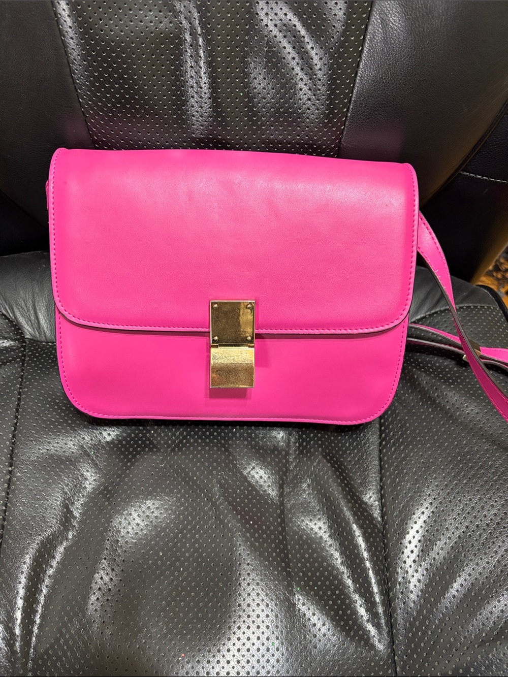 Celine Hot Pink Leather Crossbody with Gold-Tone Clasp